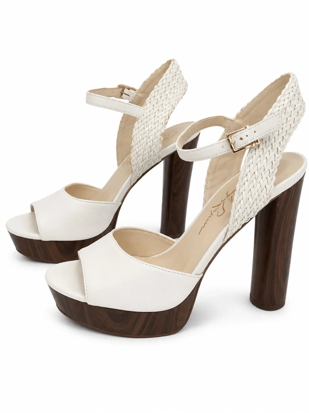 Jessica Simpson Ivory Woven Ankle-Strap Platform Sandals